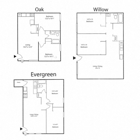 Floor plan for 2 beds, 1 bath, 718 sqft